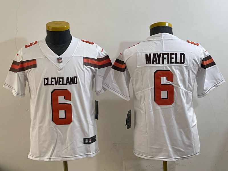 Youth 2025 Nike Cleveland Browns 6 Mayfiels white Retro Limited NFL Jersey style 01